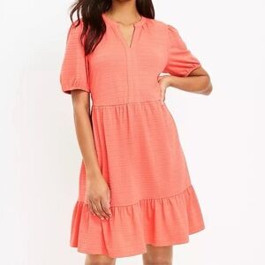 LOFT Women's Coral Tiered Short-Sleeve Dress